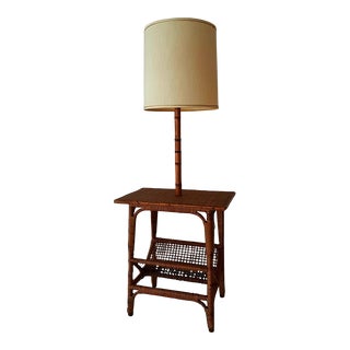 1970s Rattan Bamboo Floor Lamp Magazine Rack For Sale