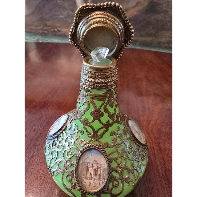 Mid 19th Century Antique Emerald Jade Green Opaline Crystal Perfume Bottle For Sale - Image 5 of 13