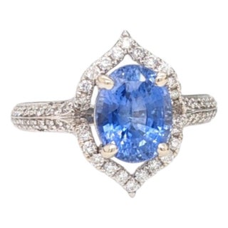2.8ct Ceylon Sapphire Ring W Earth Mined Diamonds in Solid 14k Gold Oval 9x7mm, Size 6.75 For Sale