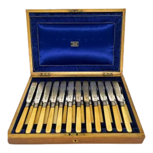 24 Pc., Cased Set of Engraved g.h. Whitaker Silver Fish or Dessert Service