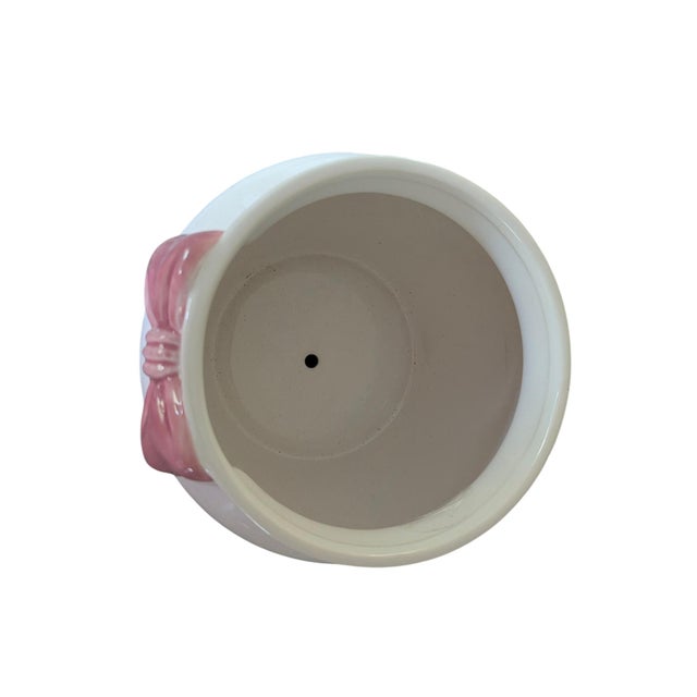 Grandmillenial White Ceramic Fishbowl Planter With Pink Bow For Sale - Image 11 of 14