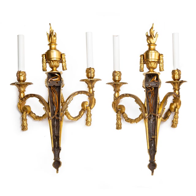 French 19th Century French Louis XVI Style Two-Light Wall Sconces Candelabra - a Pair For Sale - Image 3 of 14