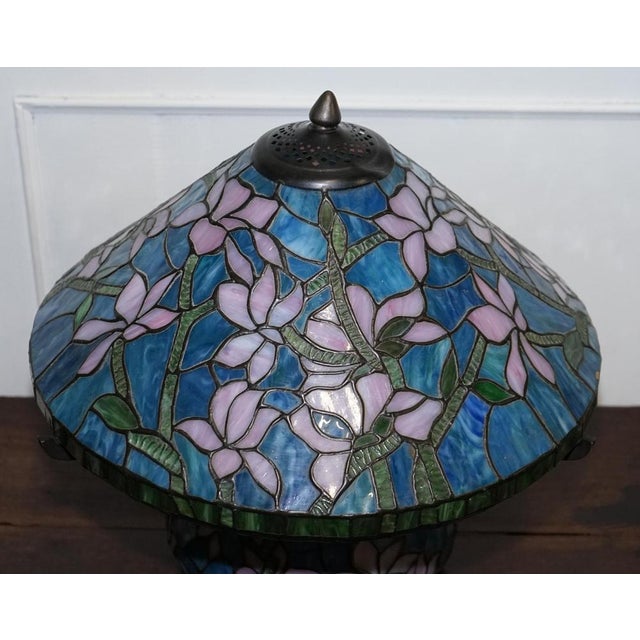 Art Nouveau Floral Lamp in Tiffany Style Stained Glass For Sale - Image 6 of 12