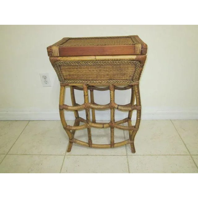 1980s Bamboo Rattan Accent Table With Built in Serving Tray Boho Tropical Vintage For Sale - Image 11 of 12