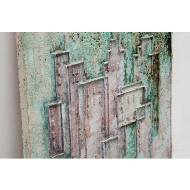 Abstract Ceramic Relief in Green Tones, 1970s For Sale - Image 3 of 8