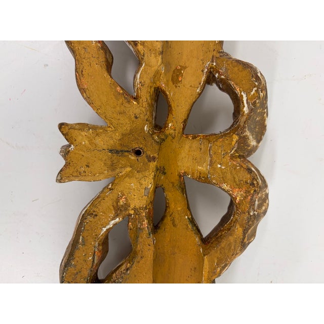 Vintage Carved Giltwood Louis XVI Ribbon Bow & Laurel Wall Ornament – 19" For Sale - Image 14 of 18