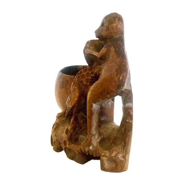 A Chinese Scholar’s Soapstone Brush Washer Featuring a Monkey With a Lotus Pod For Sale - Image 4 of 8