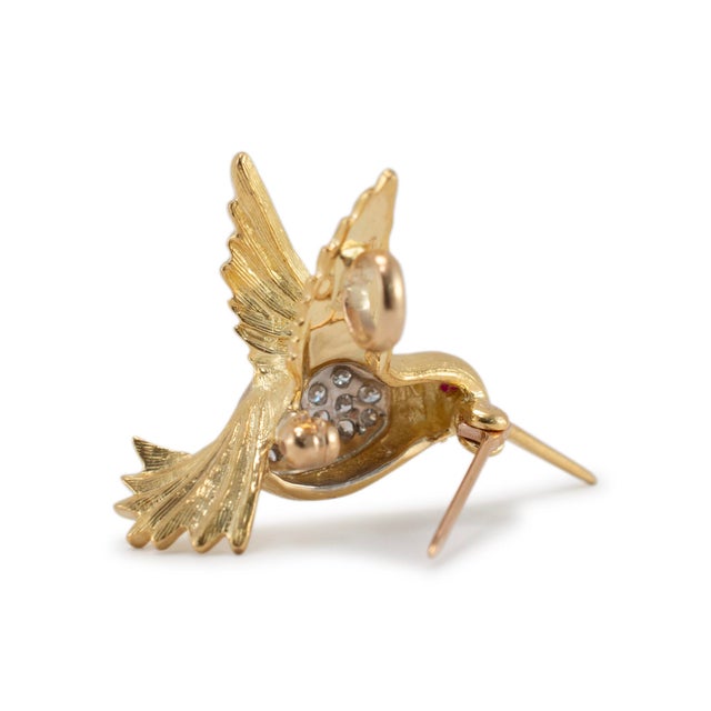 Early 21st Century Vintage 18k Yellow Gold Ruby Diamond Hummingbird Pin Brooch Pendant For Sale - Image 5 of 6