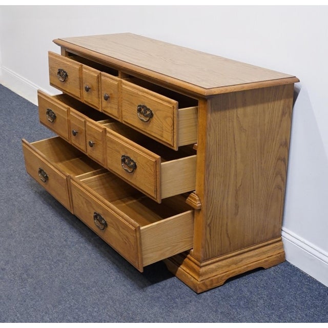 Broyhill Premier Early American Country Style Solid Oak 54" Double Dresser 6510-21 For Sale In Kansas City - Image 6 of 13