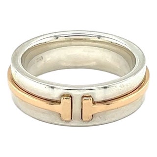 Mid 20th Century Tiffany & Co. T 2 Sterling Silver 18k Rose Gold Narrow Band Ring Size 4.5 For Sale