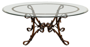Cold Painted Wrought Iron Strap & Stitch Glass Top Coffee Table, 1980s