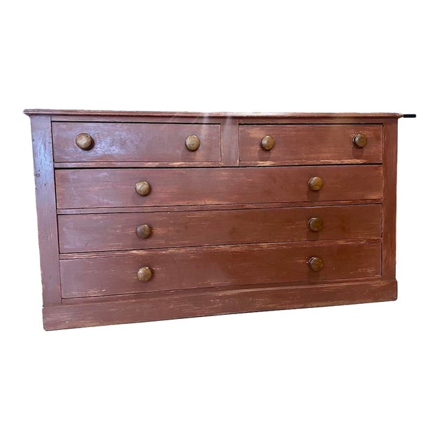 Primitive Storage Chest/Cupboard in Red Paint For Sale