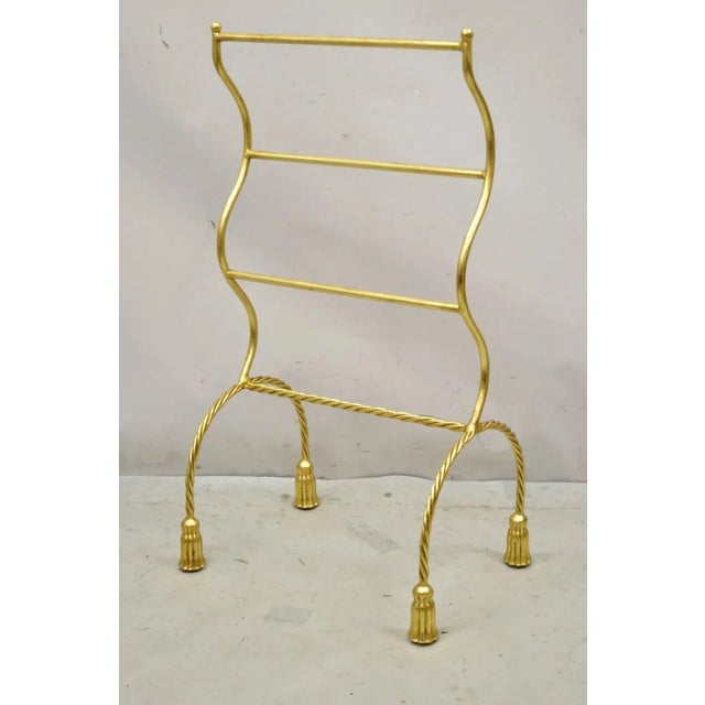 Mid 20th Century Italian Hollywood Regency Gold Gilt Metal Iron Towel Rack With Tassel Feet For Sale - Image 9 of 9