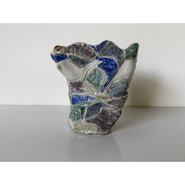 Vintage Handmade Abstract Textured Studio Pottery Sculptural Vase, Unsigned For Sale - Image 4 of 12