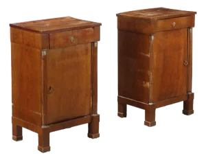 Antique Empire Bedside Tables in Walnut and Bronze, Set of 2