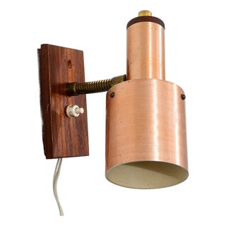 Mid Century Modern Wall Sconce Lamp Lighting Rosewood Copper Denmark MCM For Sale