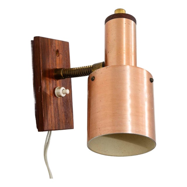 Mid Century Modern Wall Sconce Lamp Lighting Rosewood Copper Denmark MCM For Sale