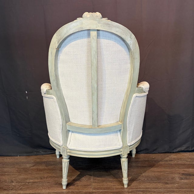 Antique French Louis XVI Carved and Painted Bergère Armchairs -a Pair For Sale - Image 11 of 12