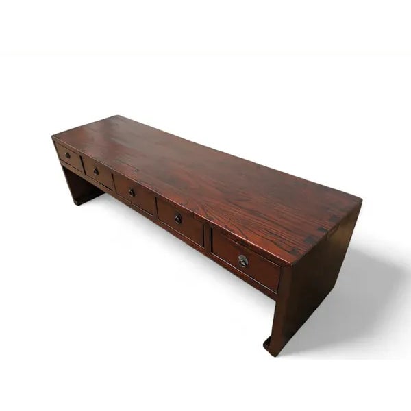 Low Console Sofa Back Table With 5 Drawers | Chairish