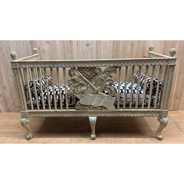 Vintage Italian Neoclassical Carved Ornate Settee Newly Reupholstered For Sale - Image 9 of 12