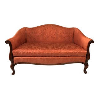 Camelback Persimmon Damask Loveseat by Hickory Chair For Sale
