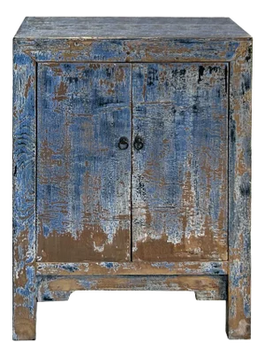 Distressed Bight Blue Mix Color 2 Doors End Table Nightstand Cabinet