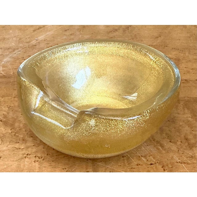 Gold Vintage Murano Gold Flecked Glass Bowl For Sale - Image 8 of 12