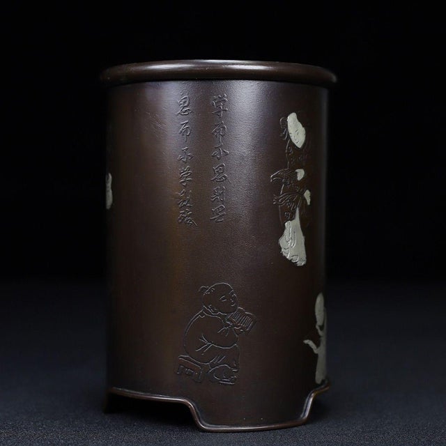 Chinese Silver Gilt Bronze Pen Holder For Sale - Image 10 of 10