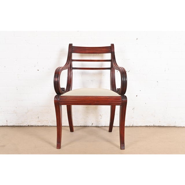 English Baker Furniture Regency Carved Mahogany Arm Chair or Side Chair For Sale - Image 3 of 12