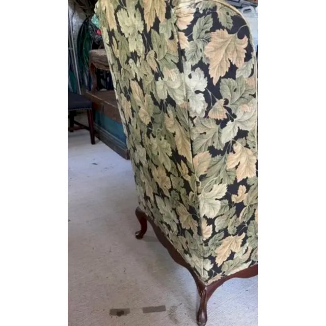 Wood Mid Century Wing Back Chair in an Autumn Leaf Pattern For Sale - Image 7 of 7