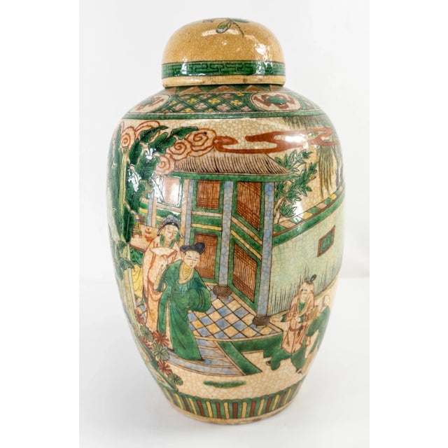 Chinese Famille Verte Beige Crackled Vase or Urn for a Lamp For Sale - Image 13 of 13