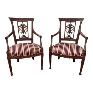 Early 20th Century English Style Neoclassical Arm Chairs, Pair For Sale