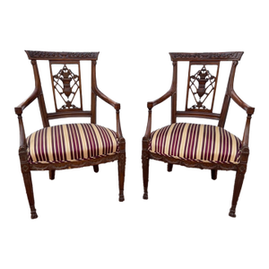 Early 20th Century English Style Neoclassical Arm Chairs, Pair