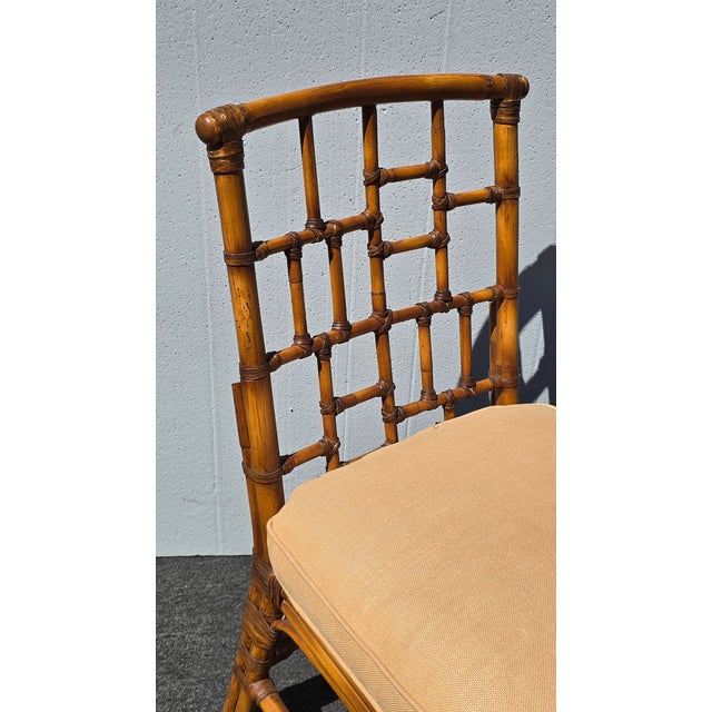 Wood Vintage Baker Furniture Chippendale Bamboo Side Chair W Leather Straps For Sale - Image 7 of 14