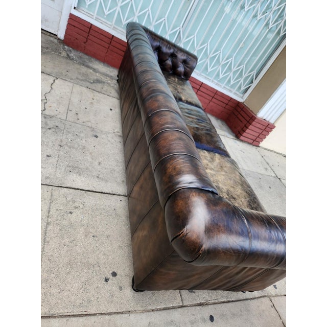 Vintage Distressed Leather Sofa For Sale - Image 9 of 12