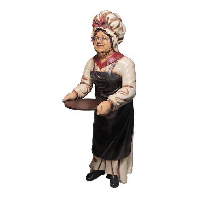 Late 20th Century Granny Chef Statue With Serving Tray Display Piece For Sale