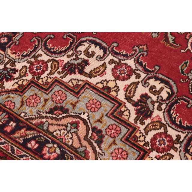 Textile Shabby Chic Persian Tabriz Red/Blue Wool Rug - 7'3'' X 10'9'' For Sale - Image 7 of 10