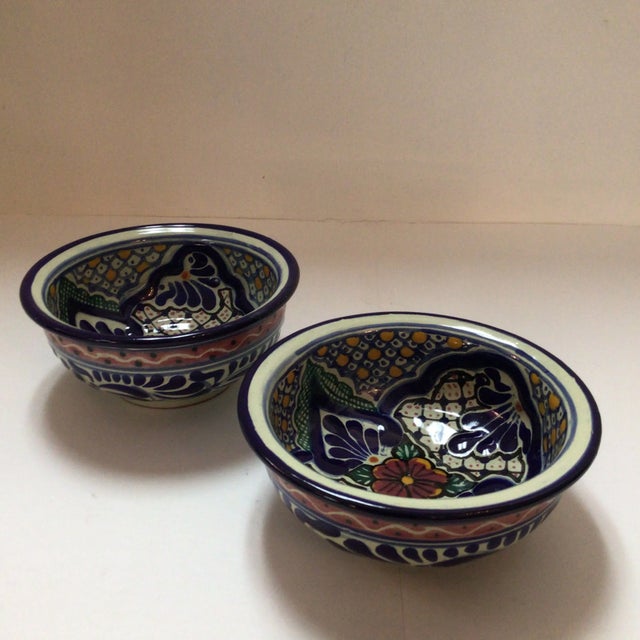Talavera Salsa or Dip Bowls Hand Painted Mexican Majolica - A Pair For Sale - Image 13 of 13