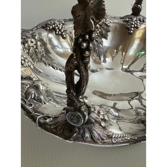 Platinum Vintage 11" Extra Silver Plated Bride's Basket With Swing Handle Grapes Motif For Sale - Image 8 of 18