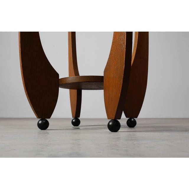Amsterdamse School Oak Side Table, Netherlands, 1920s For Sale - Image 3 of 13