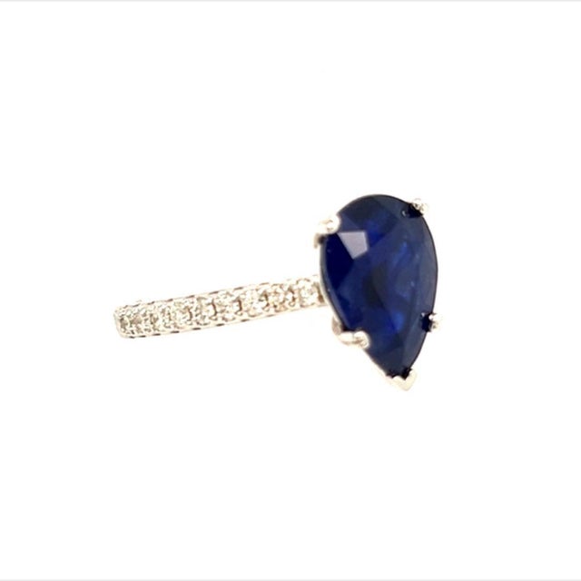 Sapphire Diamond Ring Size 6.5 14k Gold 2.77 TCW Certified For Sale In New York - Image 6 of 11