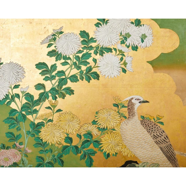 Wood Japanese Meiji Six Panel Screen Kano School Bird Waterscape For Sale - Image 7 of 12