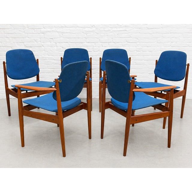 Wood Rare Mid Century Modern Danish Teak Model 203 Dining Chairs by Arne Vodder for France & Daverkosen, Set of Six For Sale - Image 7 of 15