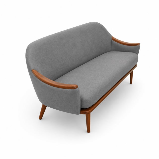 Mid-Century Modern Adrian Pearsall Sofa With Walnut Arms Grey Chenille For Sale - Image 3 of 3