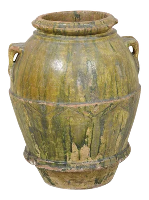18th Century Large Italian Terracotta Jar with Rich Green Poured Glaze