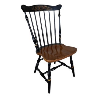 L. Hitchcock Black Harvest Maple Fan Back Windsor Side Chair For Sale