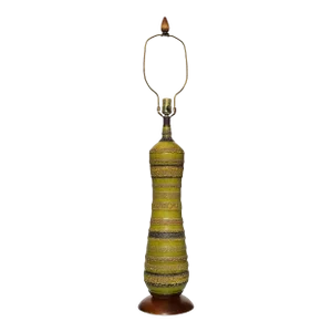 Phil-Mar Ceramic Table Lamp of Textured Bands W/Original Walnut Finial