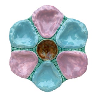 English Victorian Majolica Oyster Plate, Circa 1890 For Sale