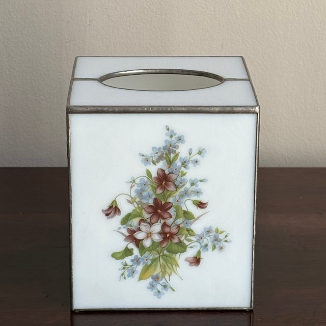 White Late-20th Century Stained Glass Tissue Box Cover For Sale - Image 8 of 12