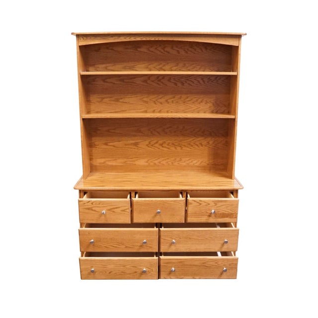 Ragazzi Furniture Solid Oak Early American Country 52" Dresser W. Bookcase Hutch - Made in Quebec For Sale In Kansas City - Image 6 of 14